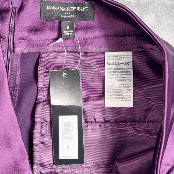 Banana Republic Womens Pant Suit Set 8 Petite Purple Satin Wide Leg Blazer NWT - Picture 6 of 11